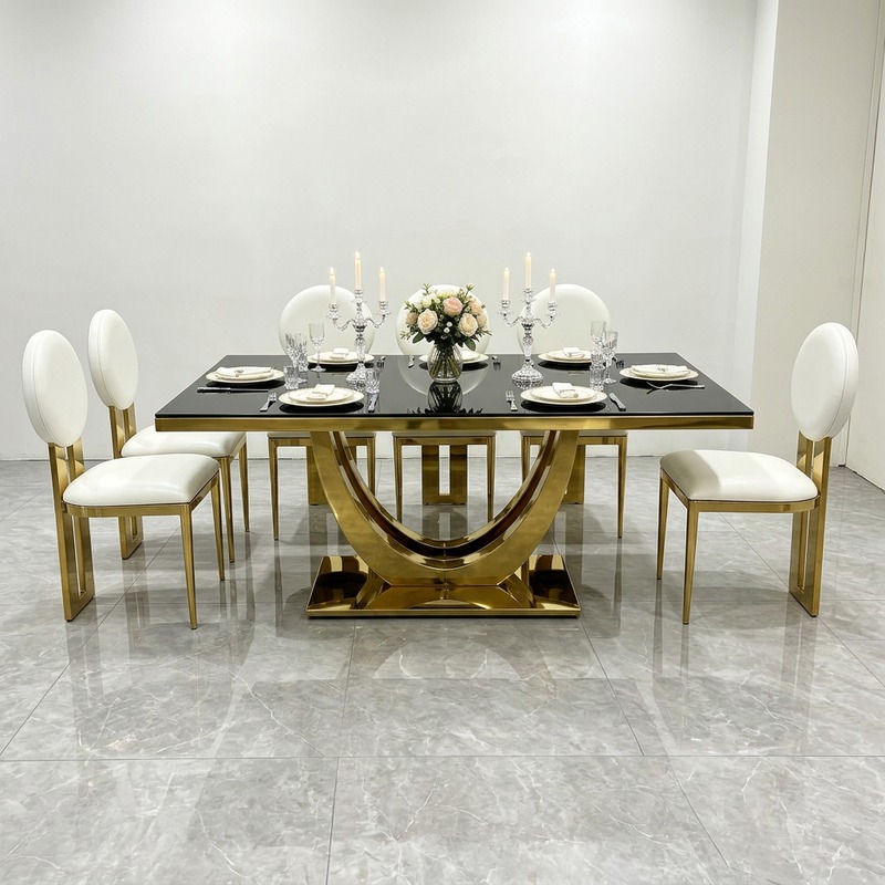 Modern Stainless Steel Dining Chair with PU Leather Seat and Round Back