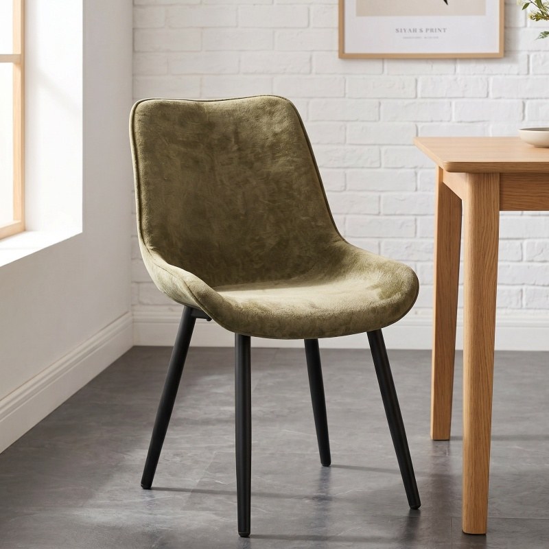 Modern Metal Dining Chair with Upholstered Seat in Green