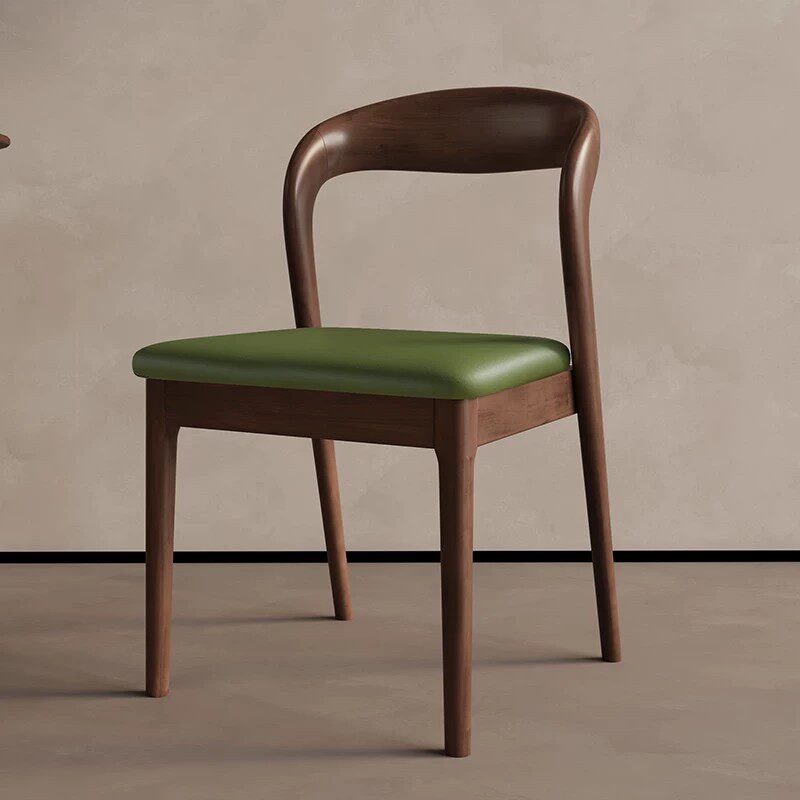 Nordic Solid Wood Side Chair with PU Leather Seat, Curved Back and Ergonomic Back