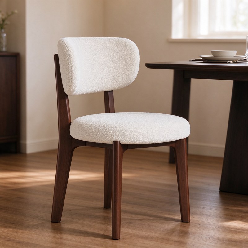 Mid-Century Solid Wood Dining Chair with Microfibre Seat