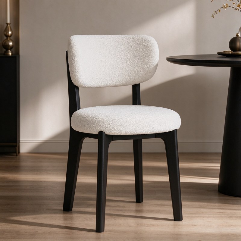 Mid-Century Solid Wood Dining Chair with Microfibre Seat
