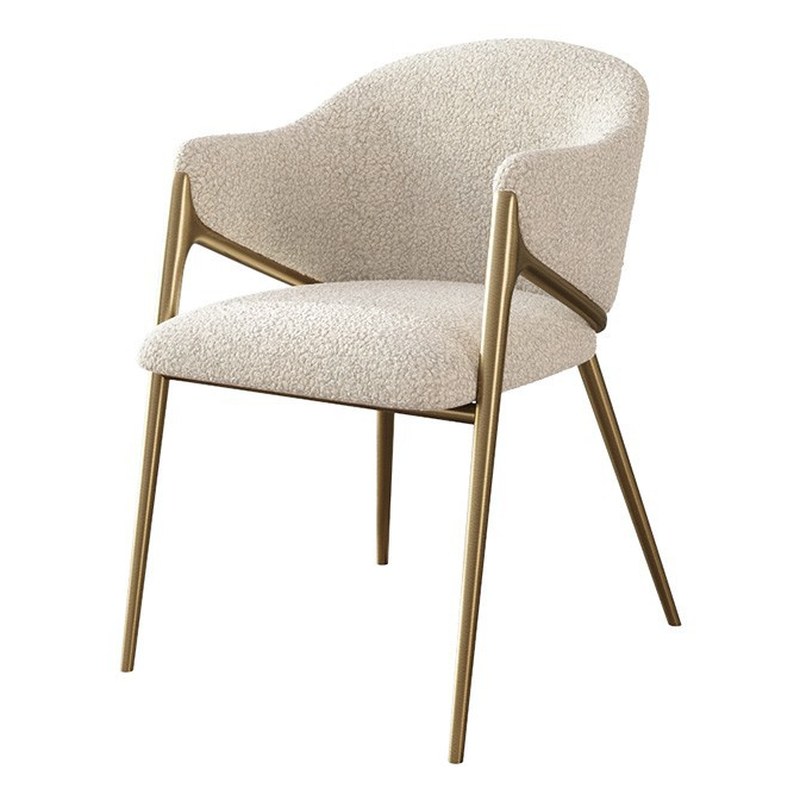 Contemporary Stainless Steel Dining Chair with Bouclé Seat and Brass Legs