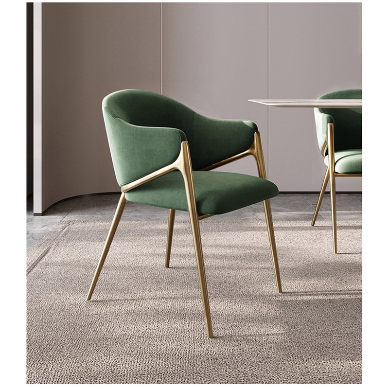Contemporary Stainless Steel Dining Chair with Bouclé Seat and Brass Legs