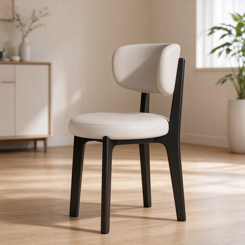 Modern Solid Wood Dining Chair with PU Leather Seat and Ergonomic Back