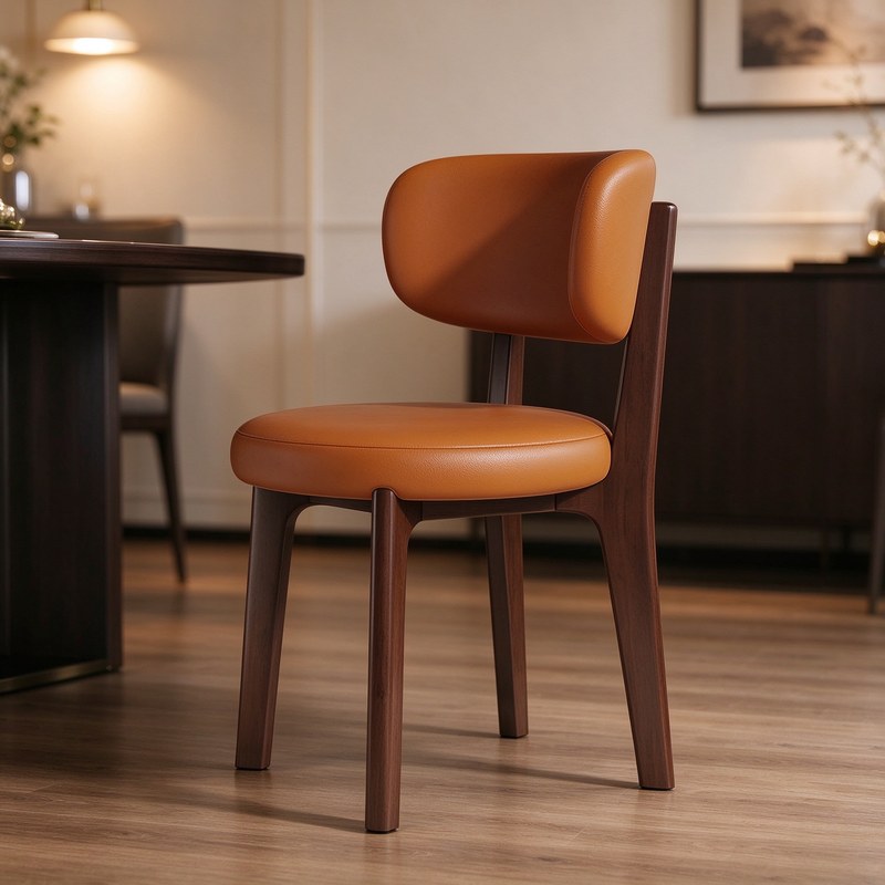 Modern Solid Wood Dining Chair with PU Leather Seat and Ergonomic Back