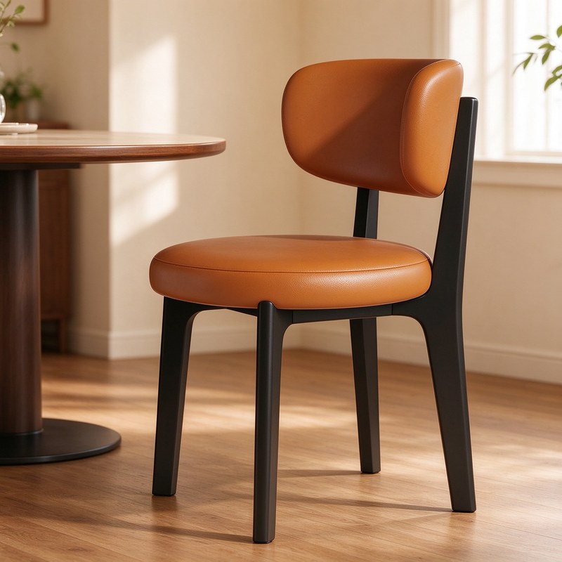 Modern Solid Wood Dining Chair with PU Leather Seat and Ergonomic Back