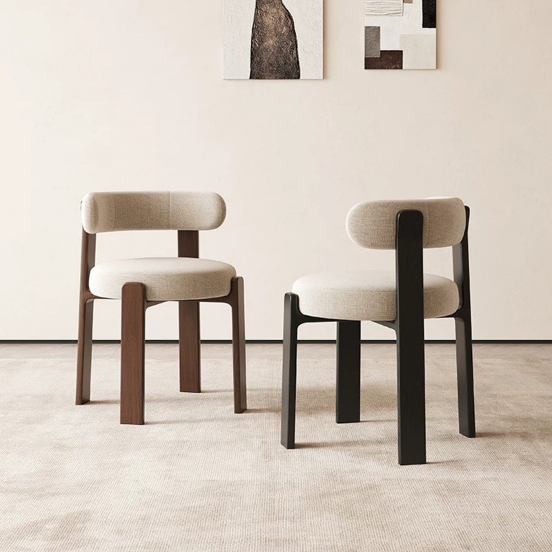 Minimalist Solid Wood Dining Chair with Fabric Seat