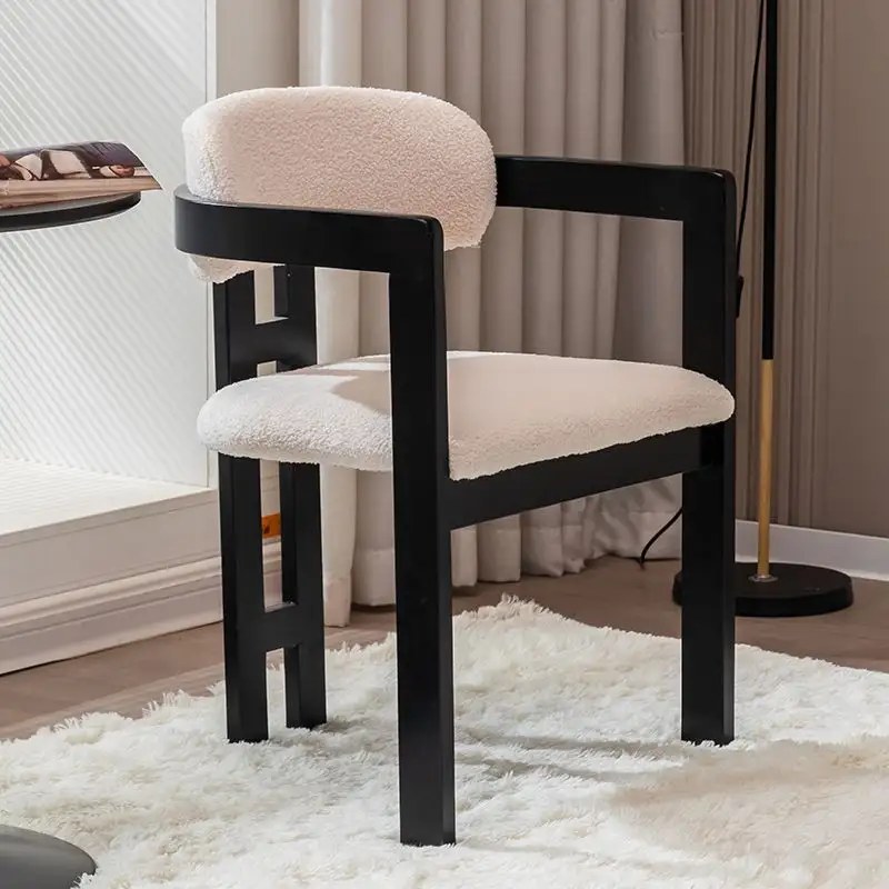 Modern Solid Wood Dining Chair with Velvet Seat and Armrests