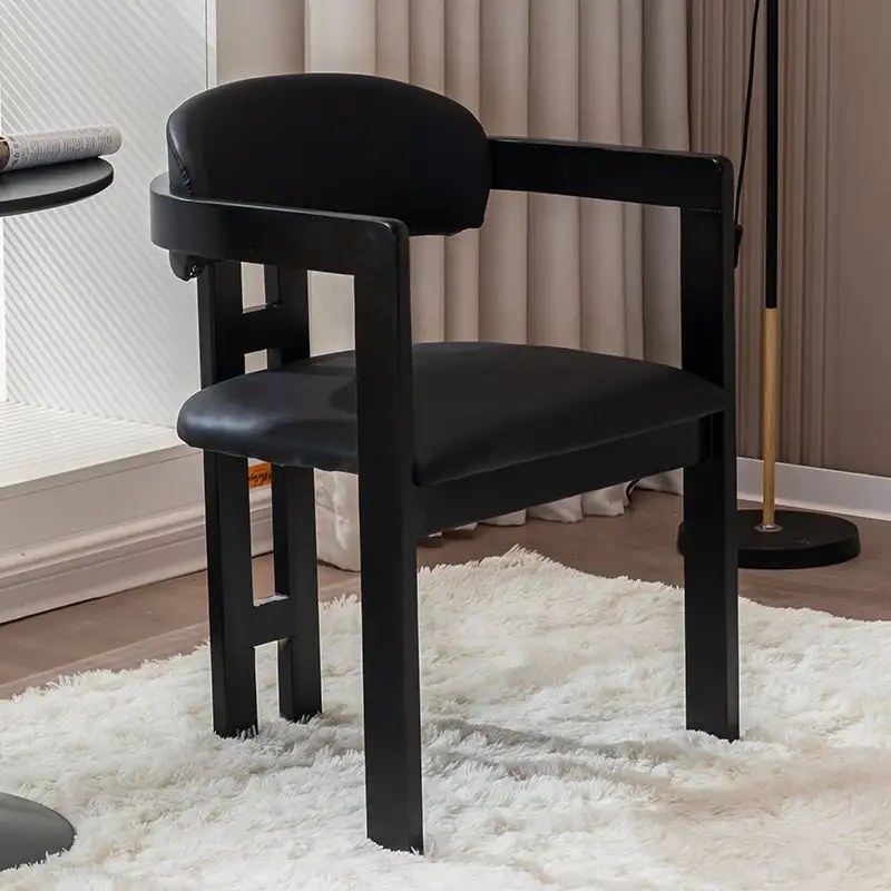 Modern Solid Wood Dining Chair with Velvet Seat and Armrests