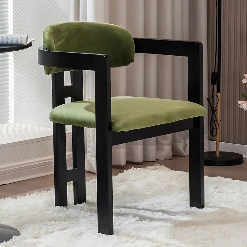 Modern Solid Wood Dining Chair with Velvet Seat and Armrests
