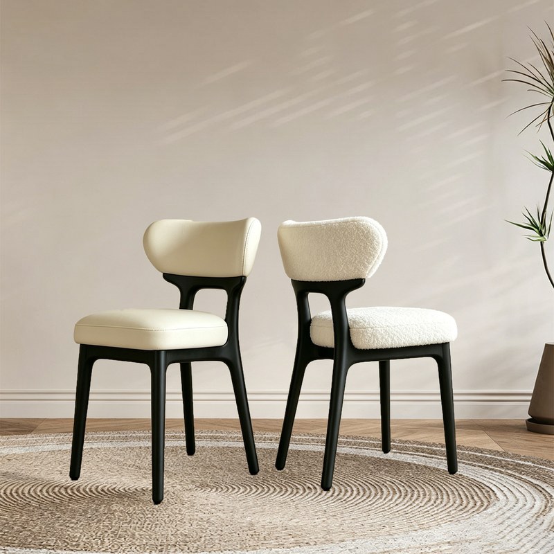 Nordic Solid Wood Dining Chair with Open Back and Curved Back