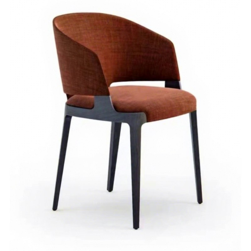 Nordic Solid Wood Dining Chair with Leather Seat and Curved Back