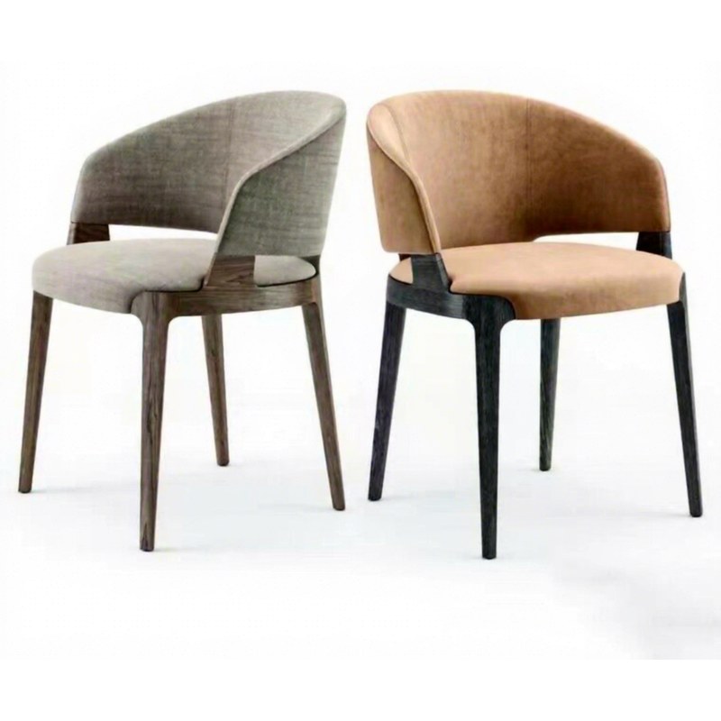Nordic Solid Wood Dining Chair with Leather Seat and Curved Back