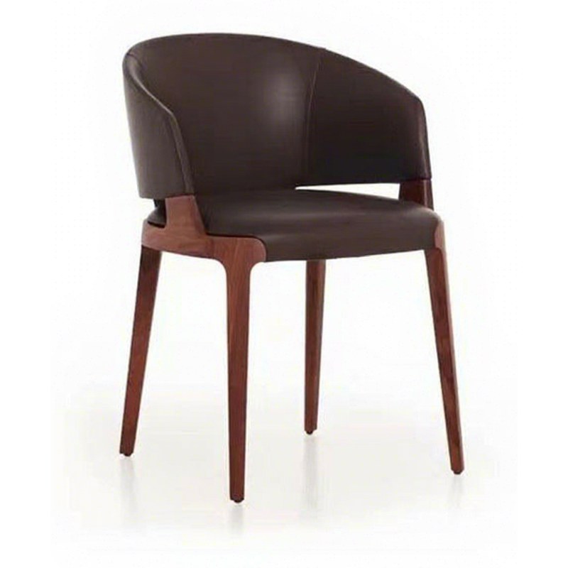 Nordic Solid Wood Dining Chair with Leather Seat and Curved Back