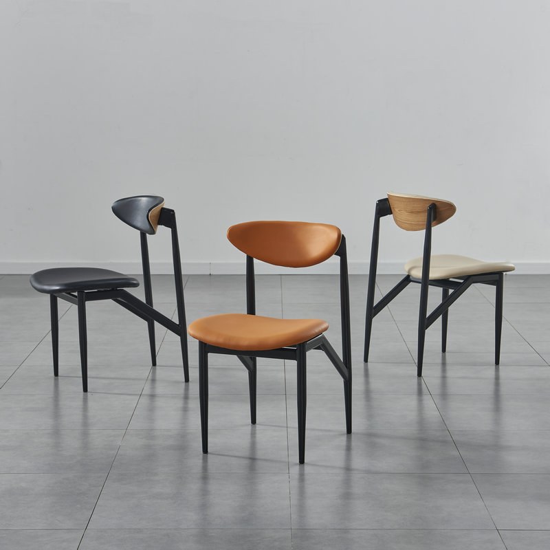 Minimalist Metal Dining Chair with Microfibre Seat