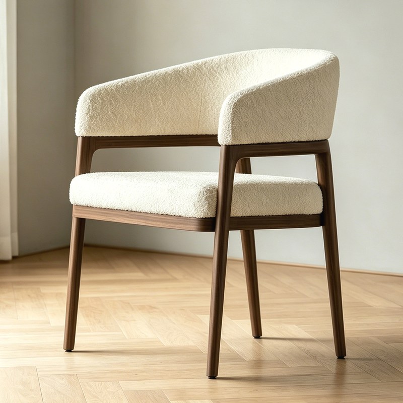 Minimalist Solid Wood Dining Chair with Velvet Seat