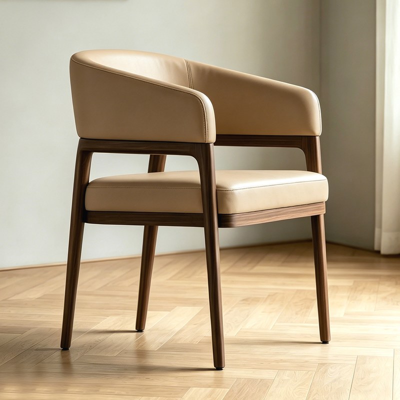 Minimalist Solid Wood Dining Chair with Velvet Seat