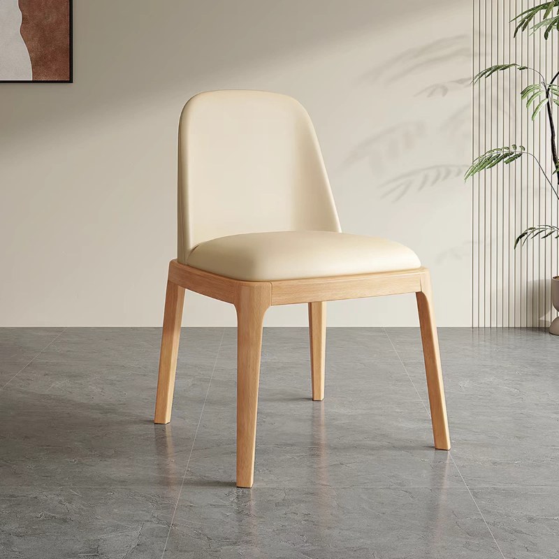 Nordic Solid Wood Side Chair with PU Leather Seat, Solid Back, Armless Frame and Waterproof Upholstery