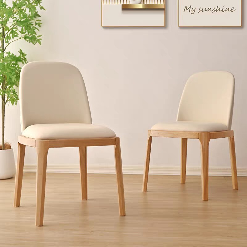 Nordic Solid Wood Side Chair with PU Leather Seat, Solid Back, Armless Frame and Waterproof Upholstery
