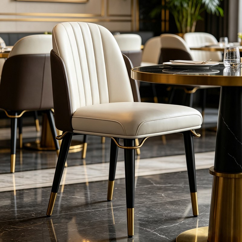 Mid-Century Metal Dining Chair with PU Leather Seat