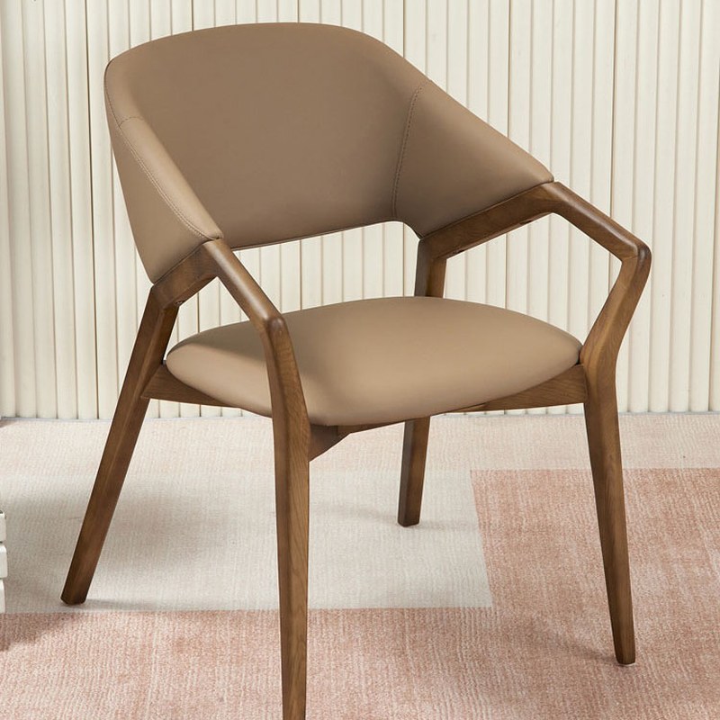 Italian Solid Wood Dining Chair with Armrests and Padded Seat
