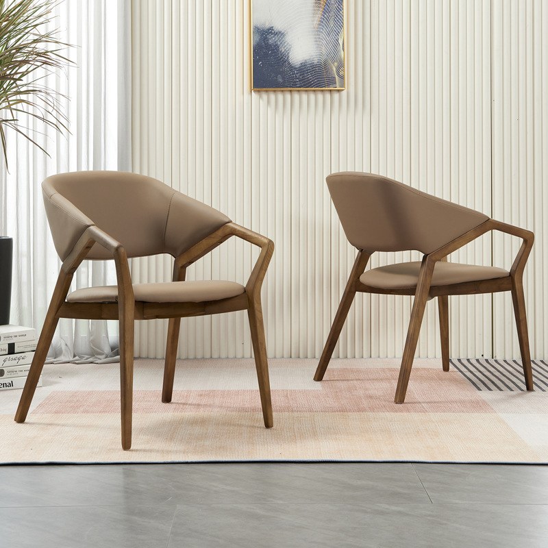 Italian Solid Wood Dining Chair with Armrests and Padded Seat