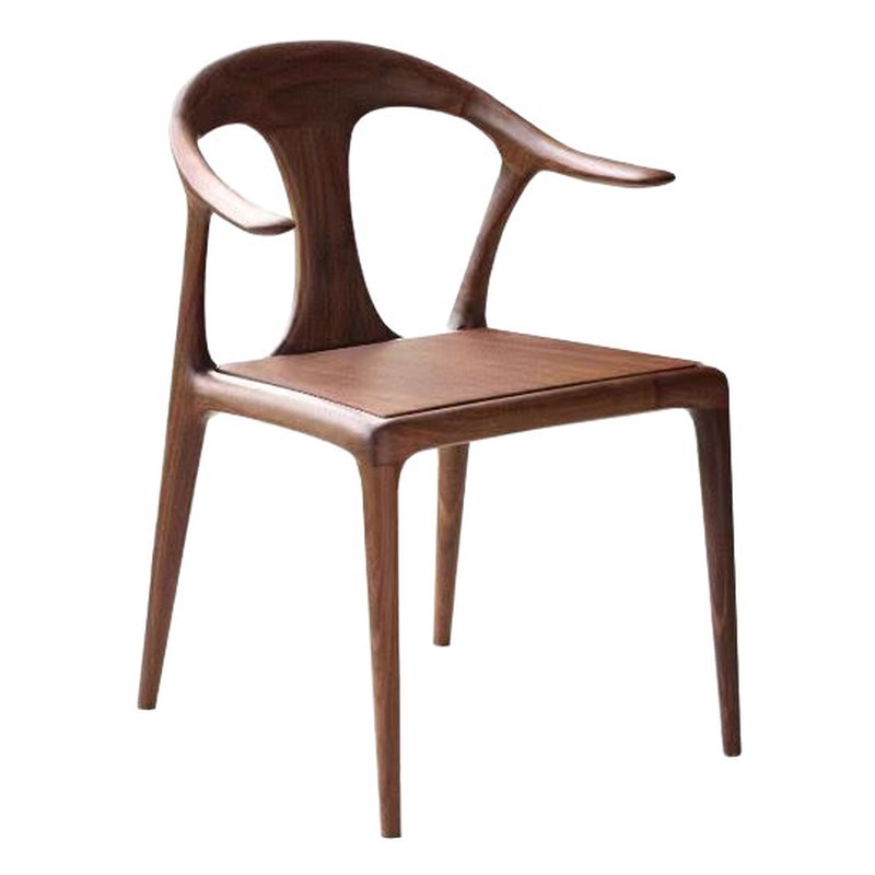 Italian Walnut Dining Chair with Armrests and Folding Frame