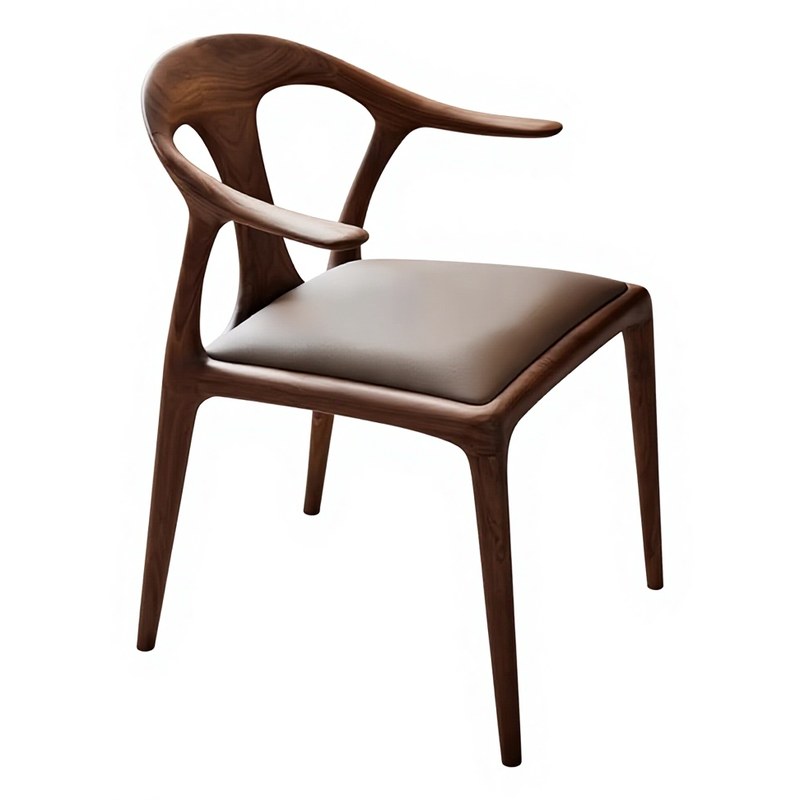 Italian Walnut Dining Chair with Armrests and Folding Frame