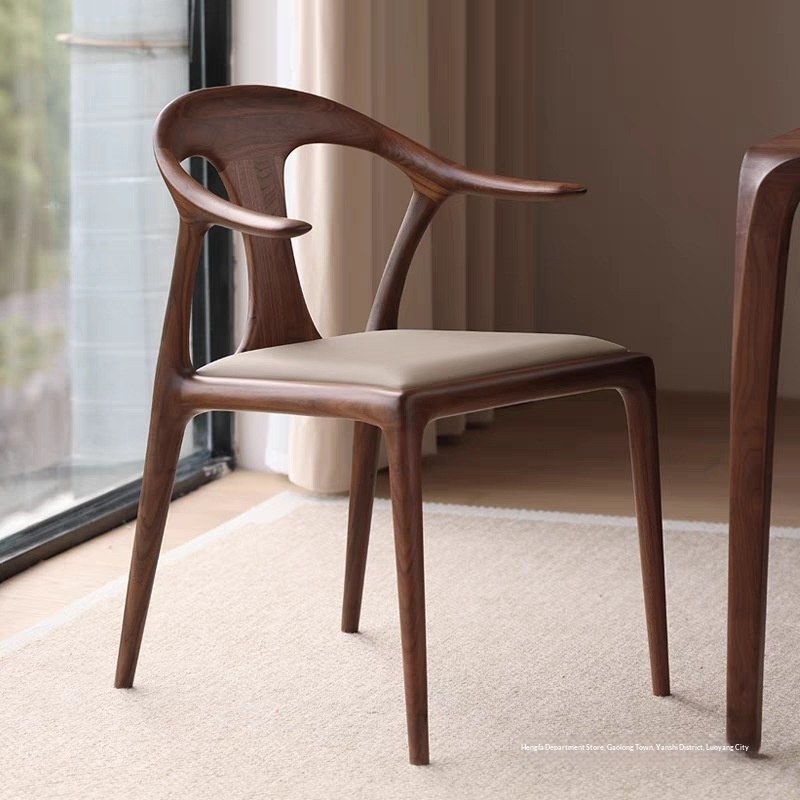Italian Walnut Dining Chair with Armrests and Folding Frame