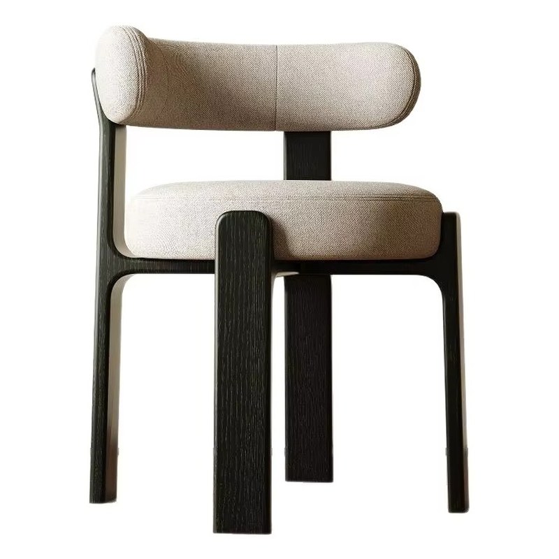 Italian Solid Wood Dining Chair with Velvet Seat, Tufted Back and Wood Legs