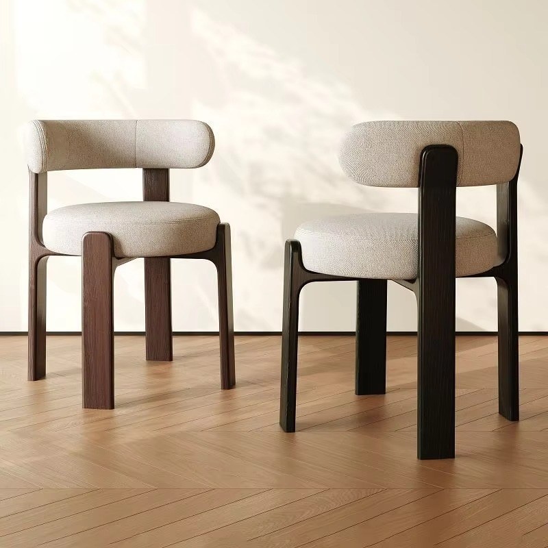 Italian Solid Wood Dining Chair with Velvet Seat, Tufted Back and Wood Legs