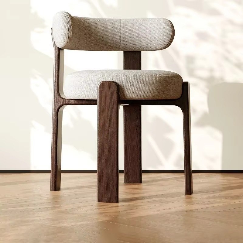 Italian Solid Wood Dining Chair with Velvet Seat, Tufted Back and Wood Legs