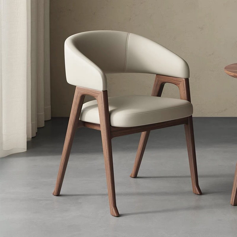 Retro Solid Wood Dining Chair with Leather Seat
