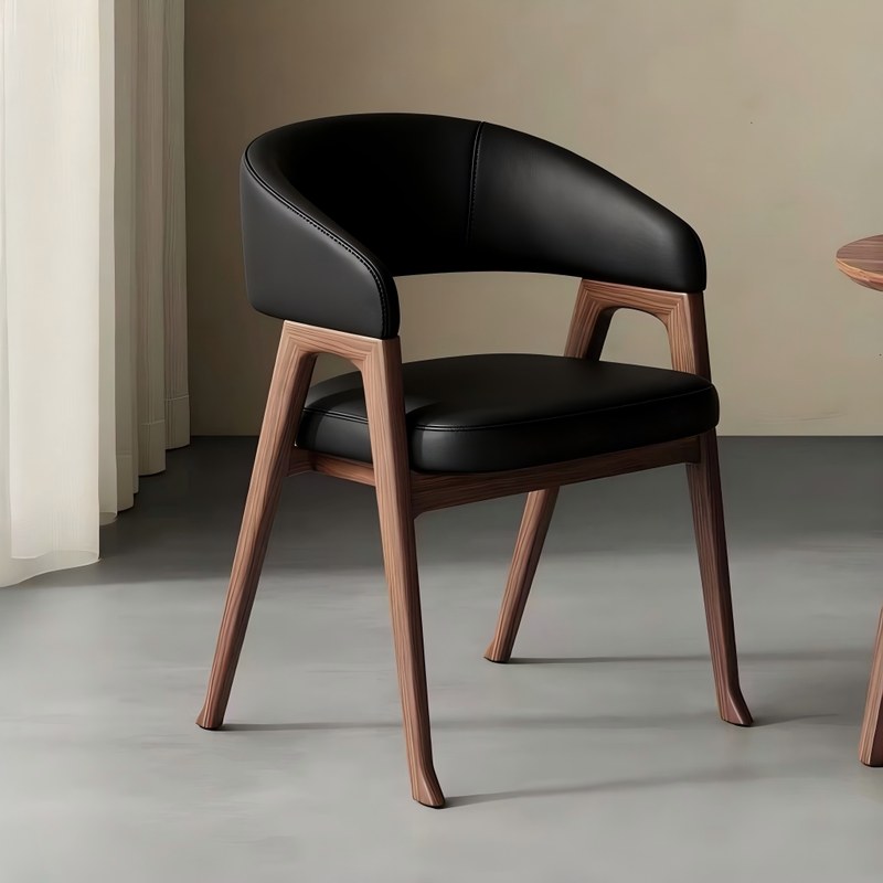 Retro Solid Wood Dining Chair with Leather Seat