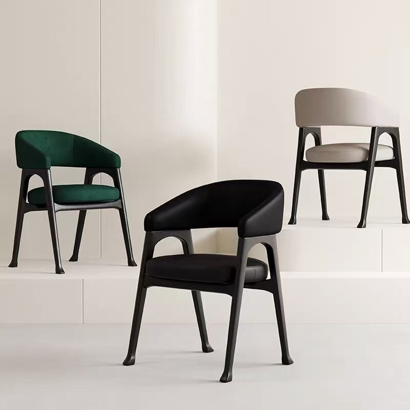 Retro Solid Wood Dining Chair with Leather Seat