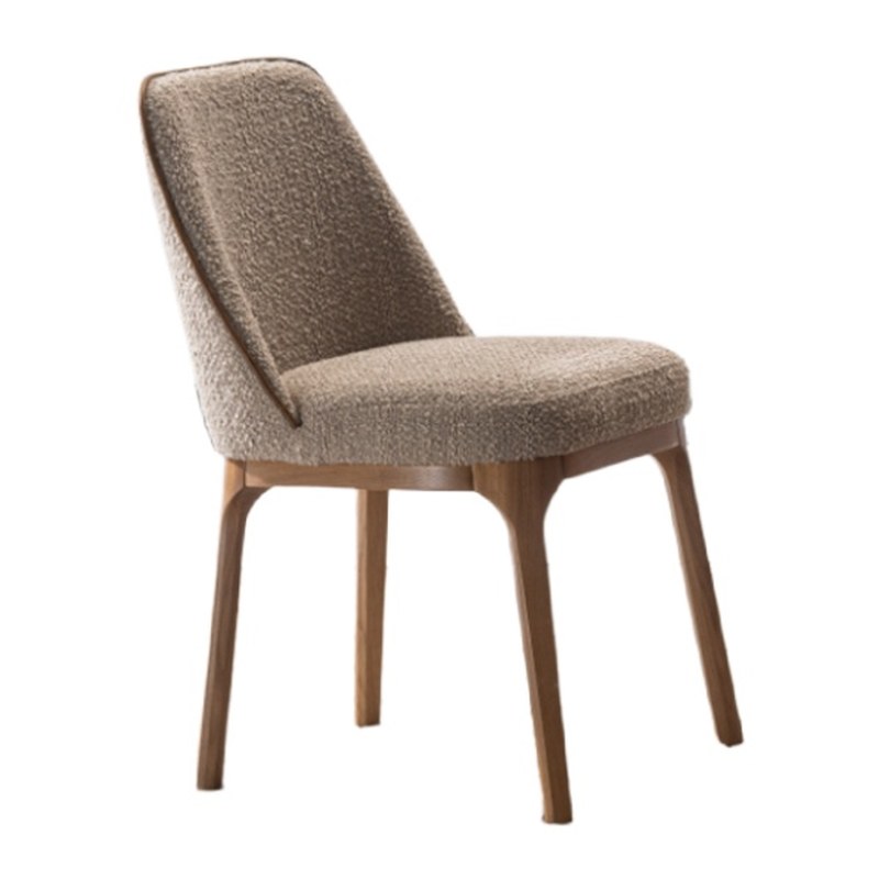 Nordic Solid Wood Dining Chair with Fabric Seat and Metal Legs