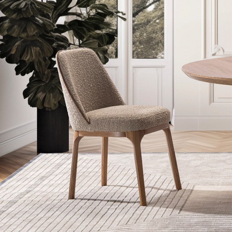 Nordic Solid Wood Dining Chair with Fabric Seat and Metal Legs