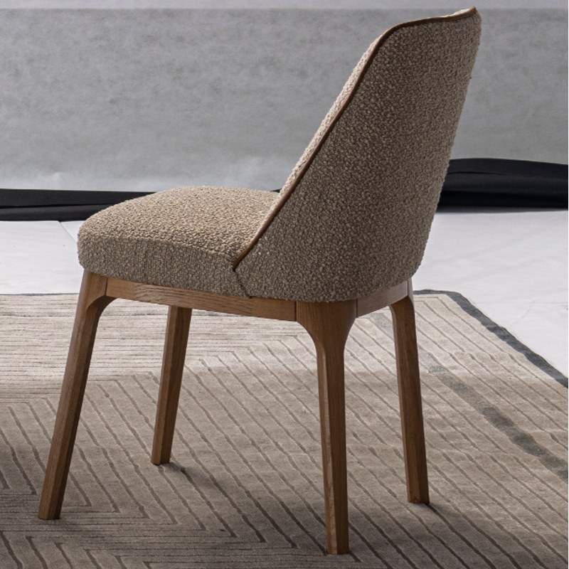 Nordic Solid Wood Dining Chair with Fabric Seat and Metal Legs
