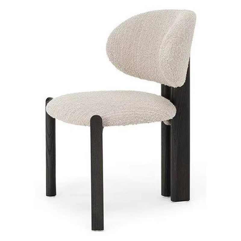 Nordic Solid Wood Dining Chair with Open Back and Padded Seat and Curved Back