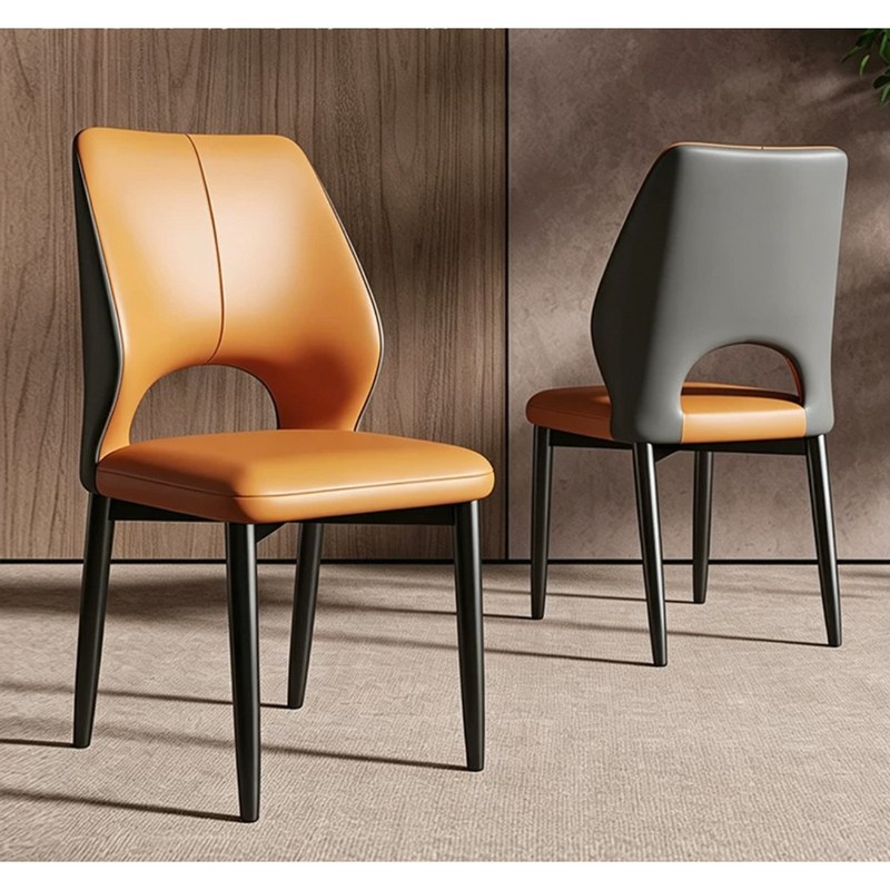 Italian Metal Dining Chair with Leather Seat