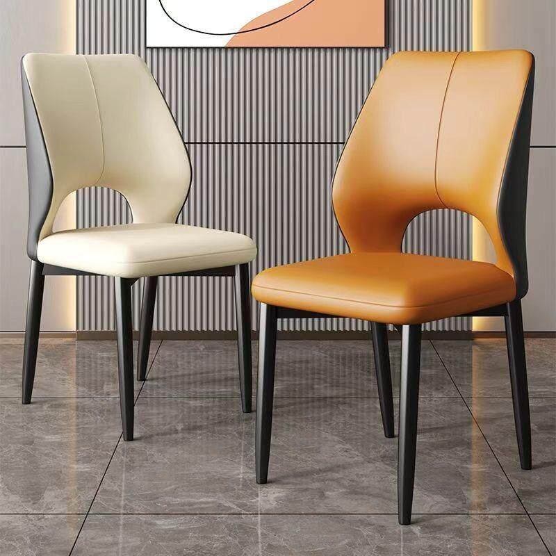 Italian Metal Dining Chair with Leather Seat