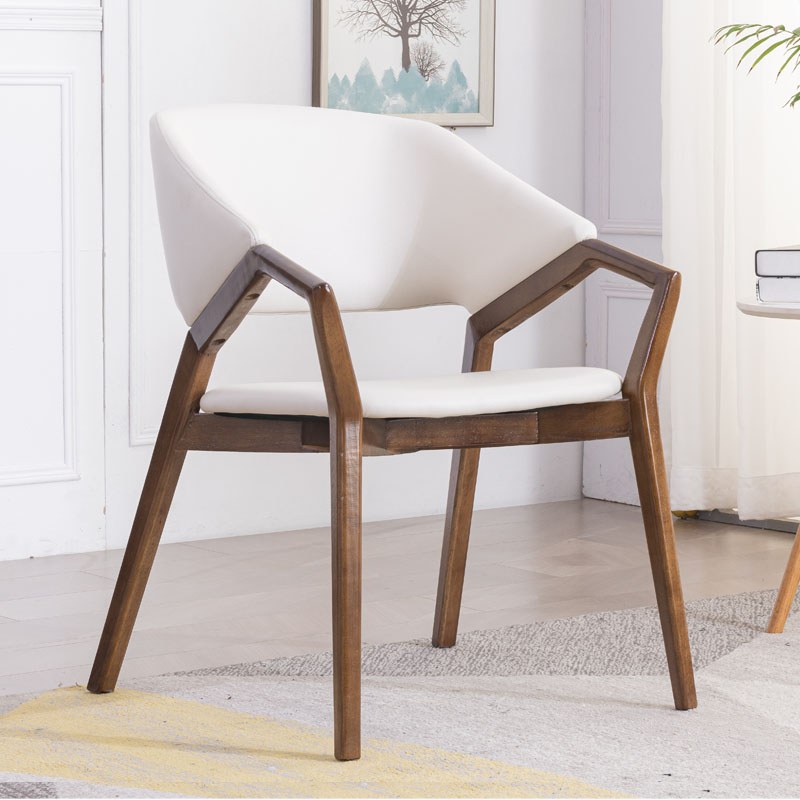 Italian Solid Wood Dining Chair with Leather Seat, Armrests and High Back