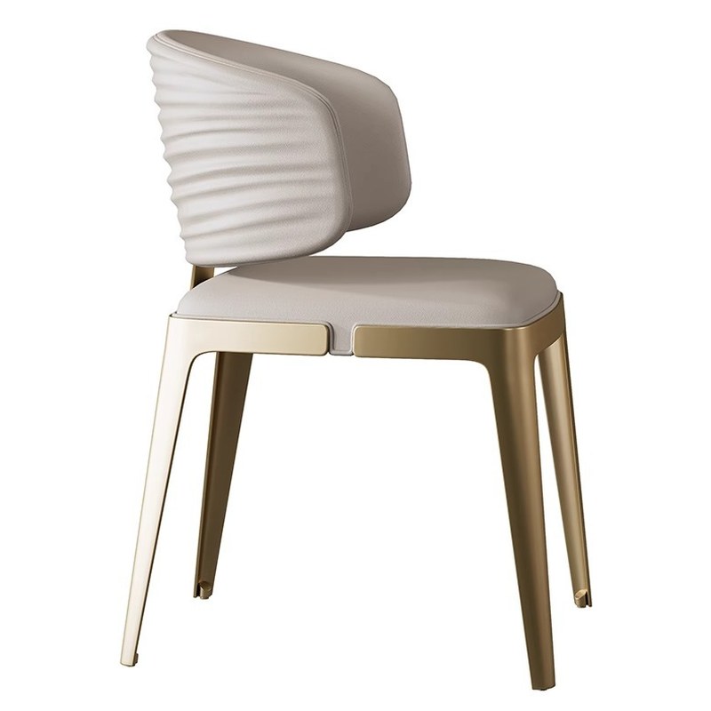 Nordic Metal Dining Chair with Leather Seat and Curved Back in Beige