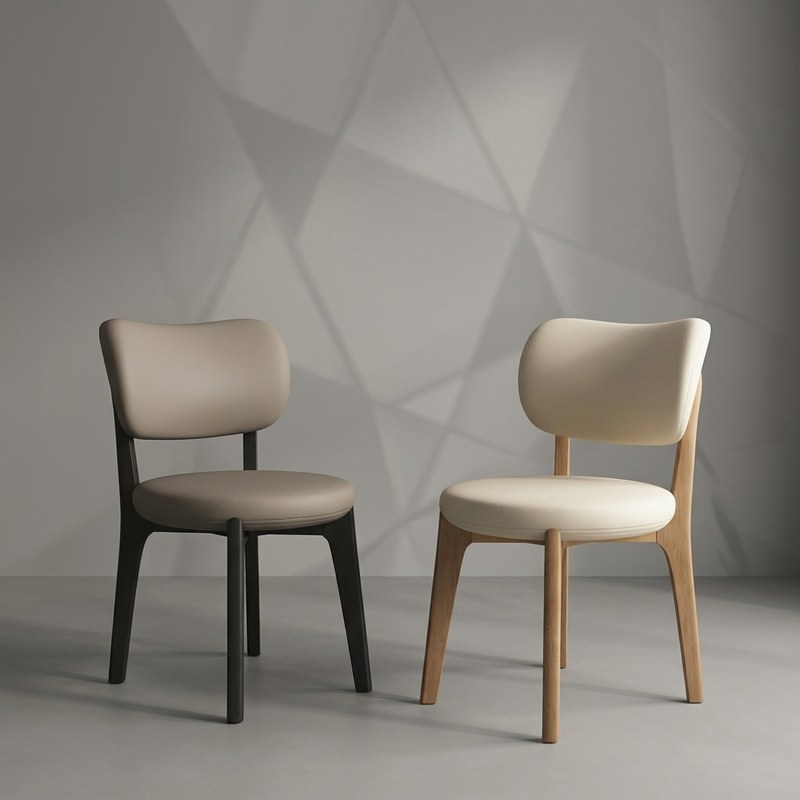 Modern Solid Wood Dining Chair with Leather Seat and Metal Legs