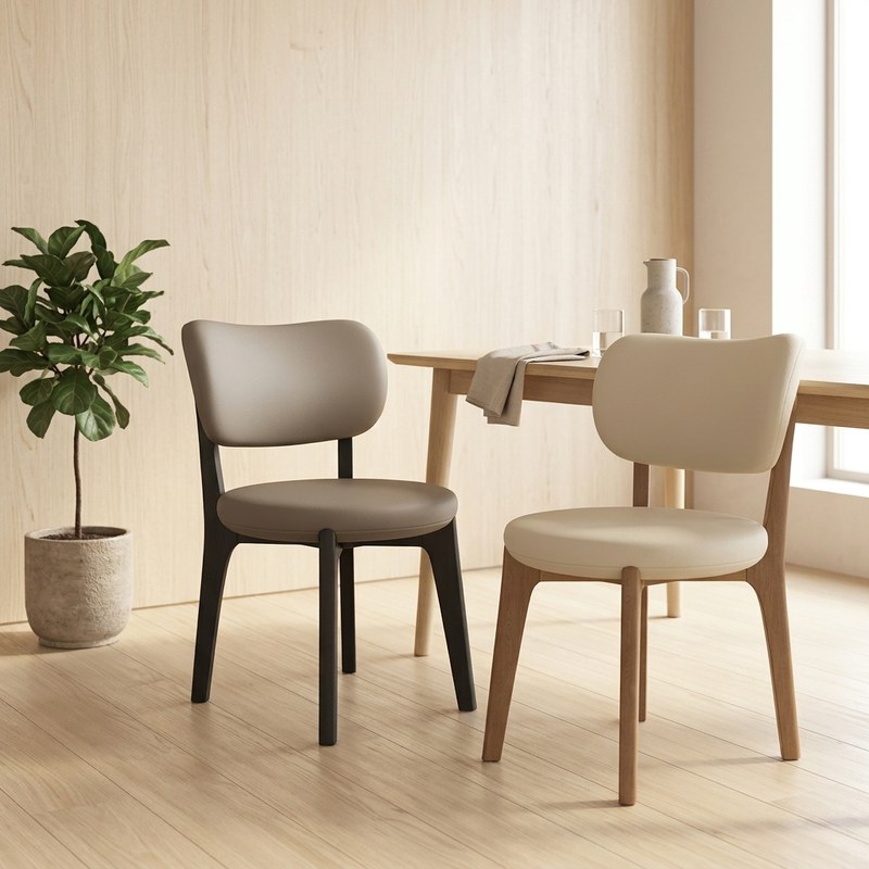 Modern Solid Wood Dining Chair with Leather Seat and Metal Legs