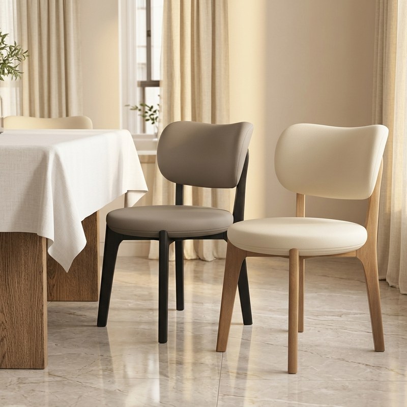 Modern Solid Wood Dining Chair with Leather Seat and Metal Legs