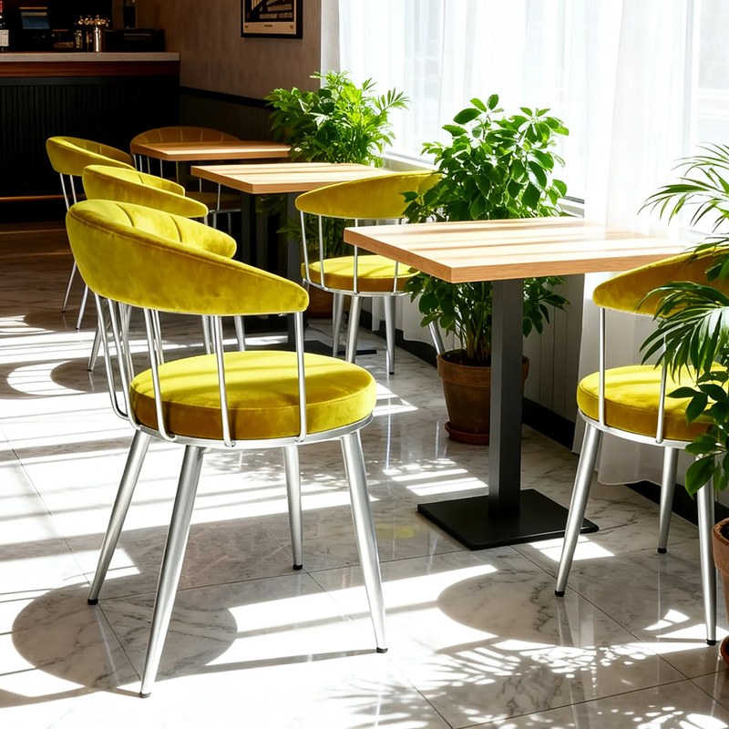Modern Metal Dining Chair with Velvet Seat and Curved Back, second view