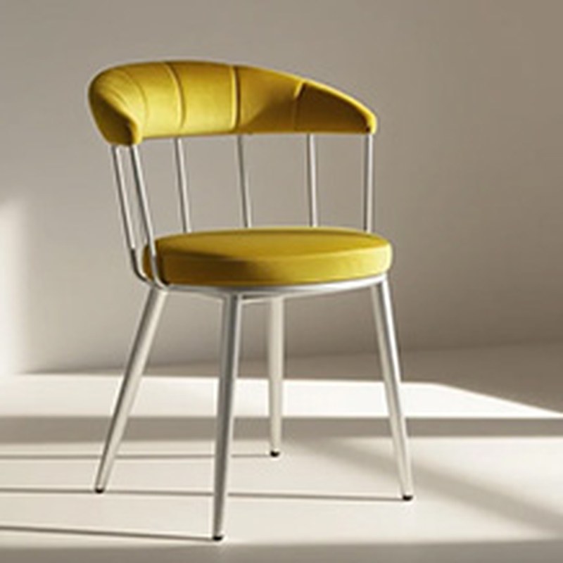 Modern Metal Dining Chair with Velvet Seat and Curved Back, third view