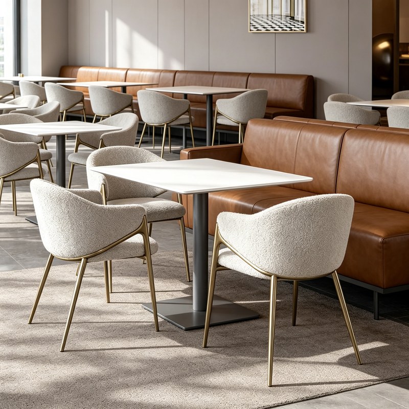 Italian Steel Dining Chair with Lamb Fleece Seat, third view