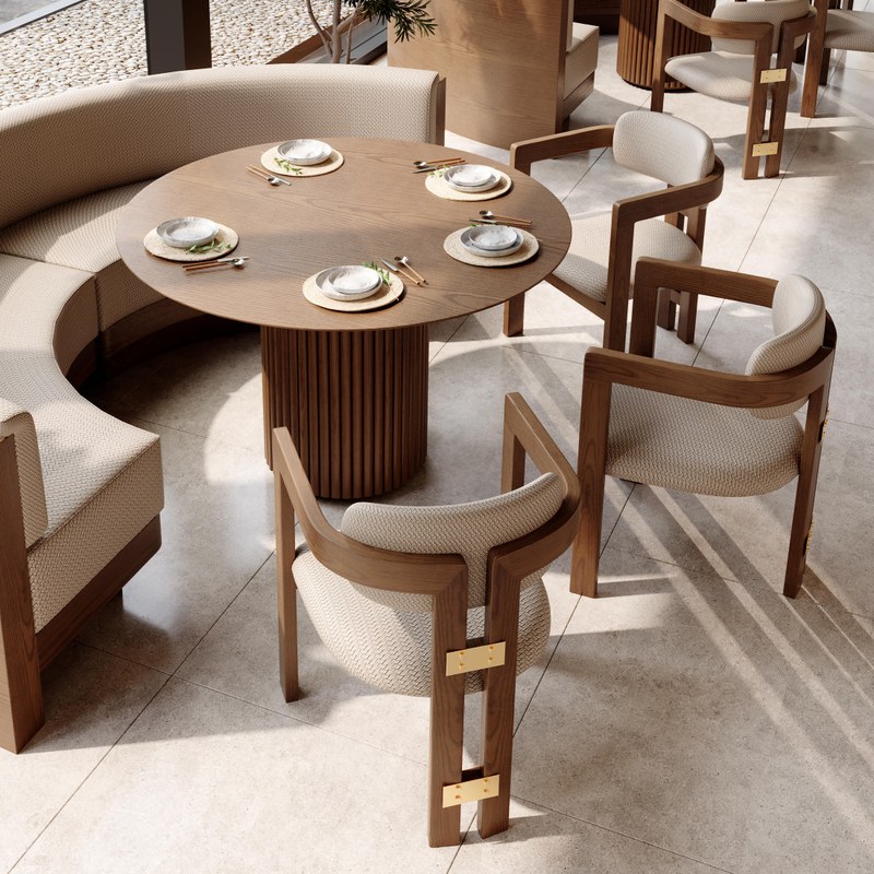 Modern Restaurant Table and Chair Set with Fabric Seats